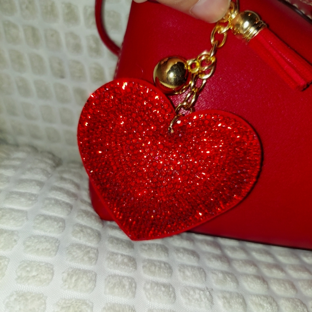 Red Rhinestone Heart Keyring Purse Charm